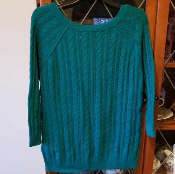 NWOT- Teal Loose Knit 3/4 Sleeve AEO Sweater - Picture 4 of 4